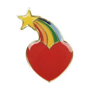 Heart Enamel Pin - Rainbow Shooting Star - 1980s Colorful Cute Love Apparel NWT